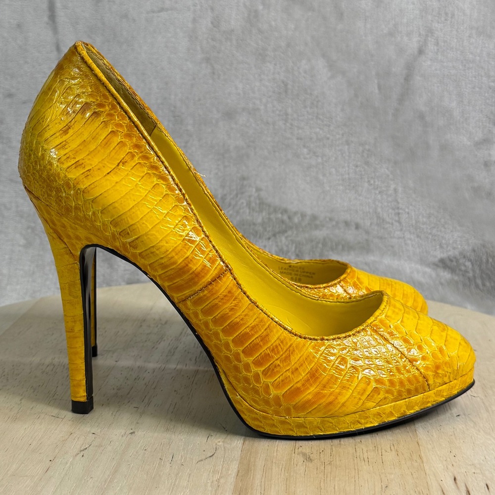 Lauren Ralph Lauren Kailee Yellow Snakeskin Embossed Leather Platform Pumps 5.5B - Picture 5 of 16